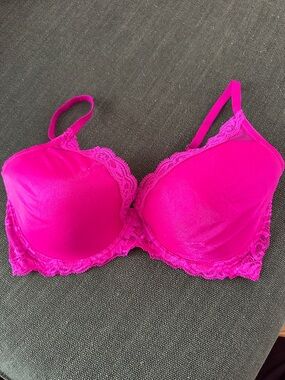 Natori Feathers Hot Pink Fuchsia Shimmer Lace Plunge T-Shirt Bra